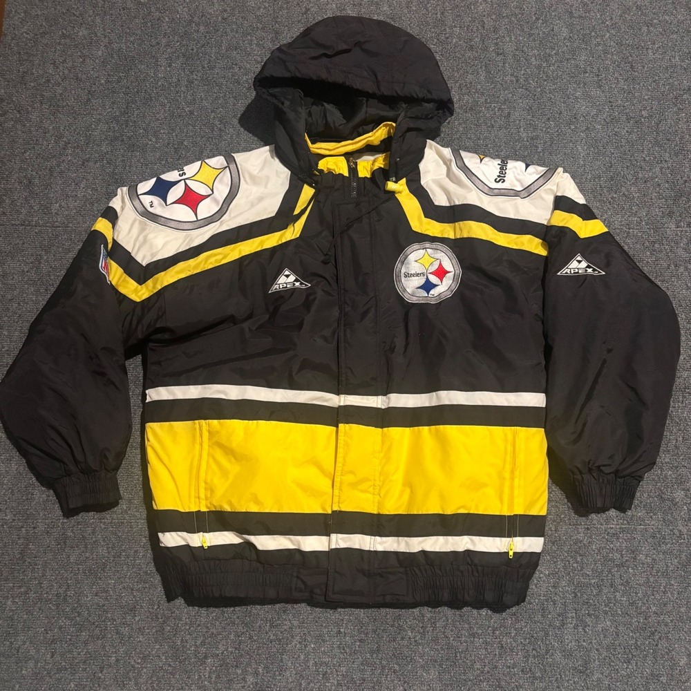Vintage Apex One Pittsburgh Steelers NFL Pro Line Puffer Jacket Medium Black